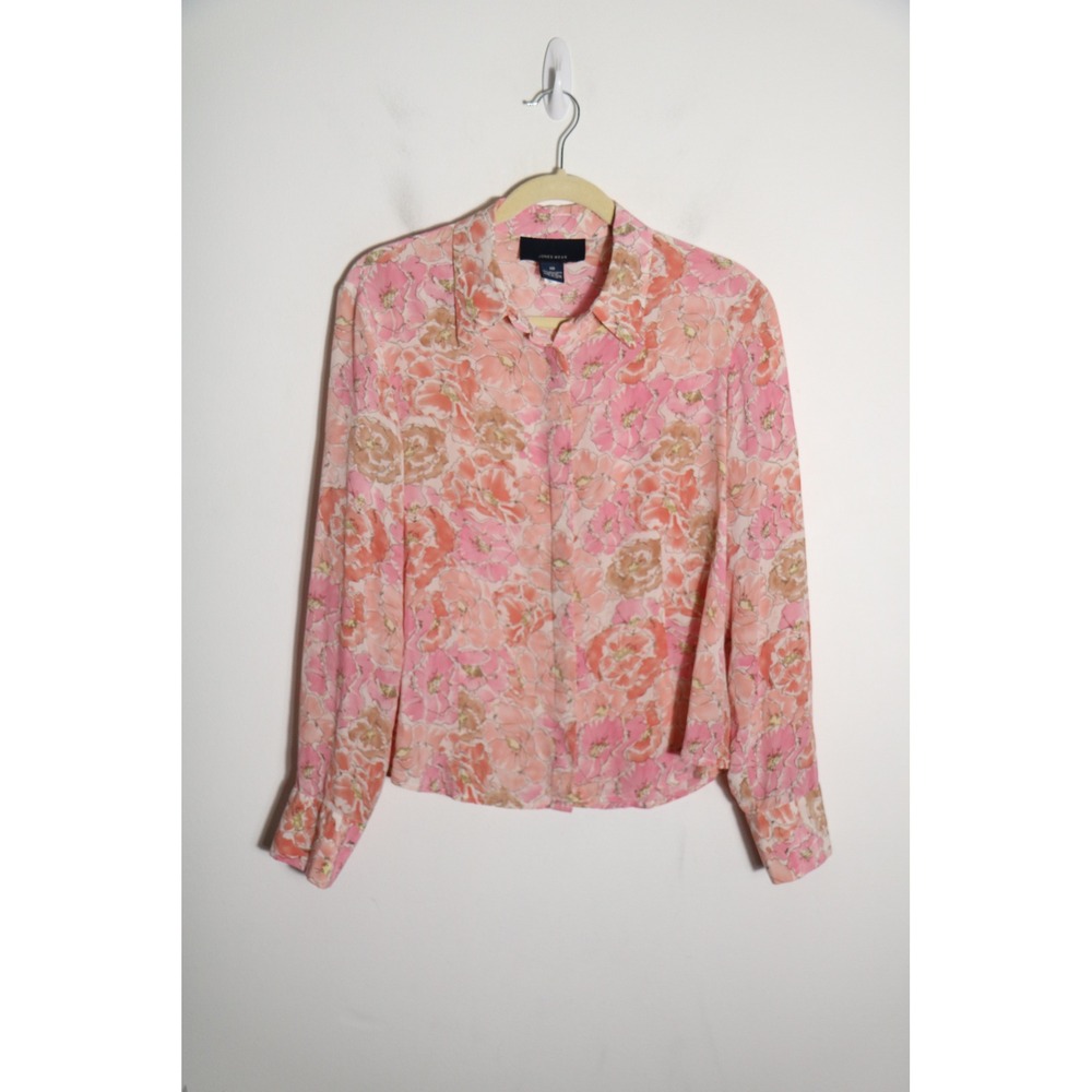 Vintage Y2K Jones Wear 100% Silk Floral Button Down Blouse 10 Cottage Garden